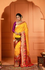 Pure Silk Paithani Banarasi- Yellow Red