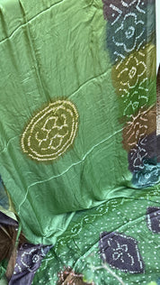 Modal Silk Hand Bandhej - Green Makdi Palla