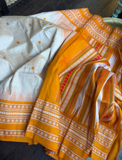 Gadwal Soft Silk - Cream Yellow Orange