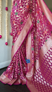 Bandhej Khaddi Georgette Banarasi - Magenta Pink