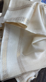 Pure Tussar Silk - Cream Beige Golden Zari Woven3