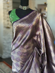 Pure Silk Katan Banarasi- Purple Antique Gold Zari