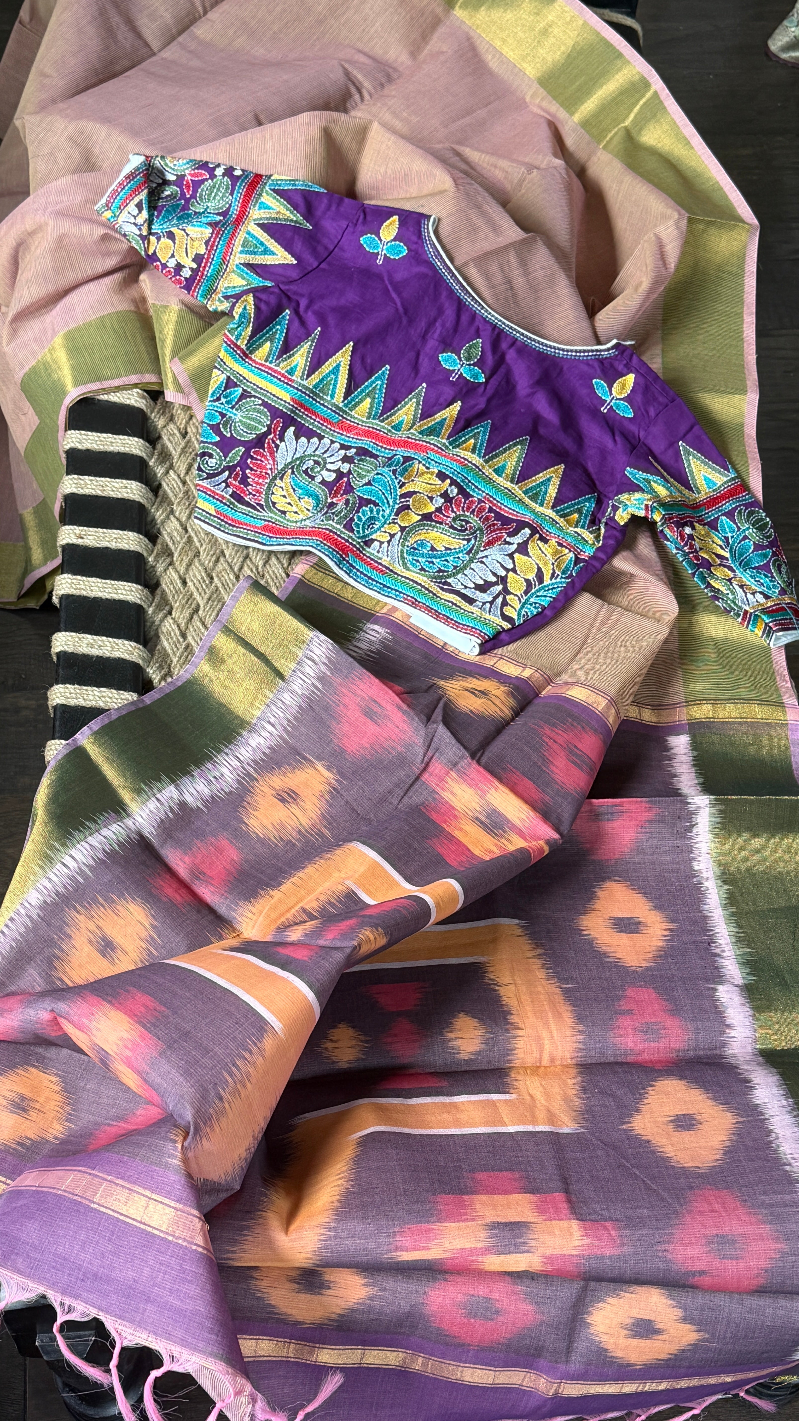 Designer Blouse - Purple Kantha Stitch