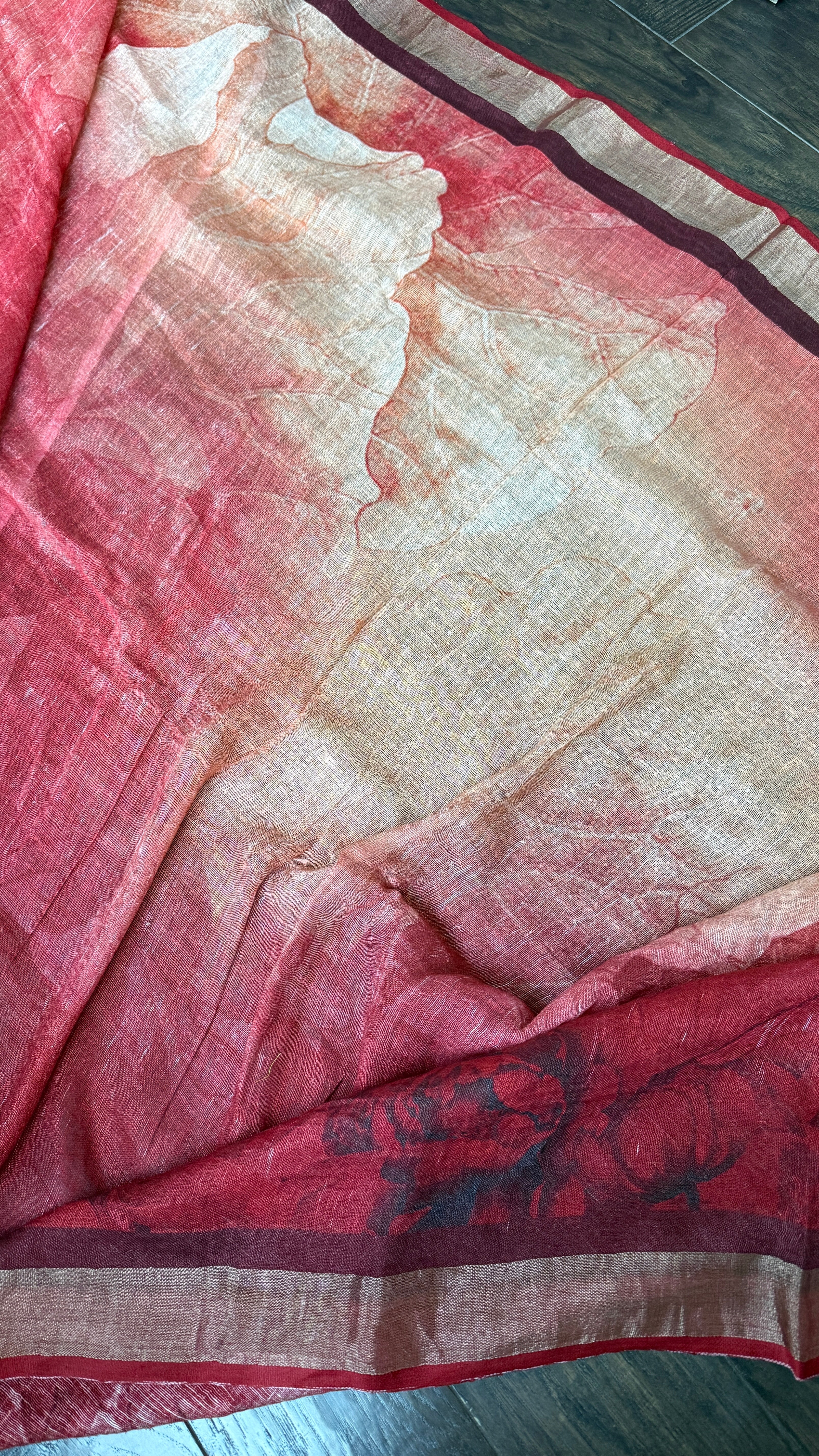 Linen Digital Print - Wine Red Black Abstract