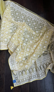 Designer Organza - Lemon Yellow Chikankari