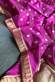 Pure Chanderi Pattu Silk - Magenta Pink Paisley Woven