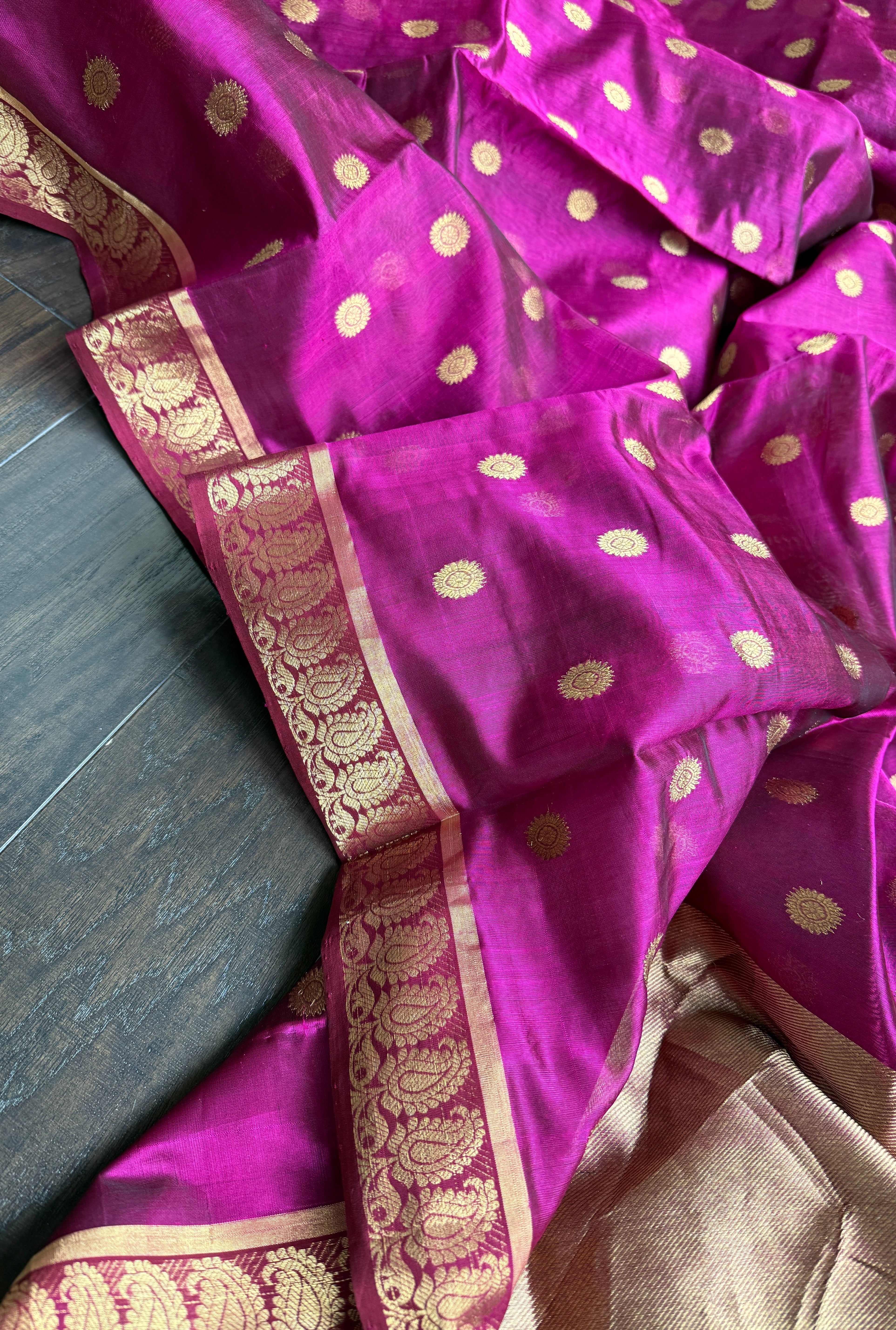 Pure Chanderi Pattu Silk - Magenta Pink Paisley Woven