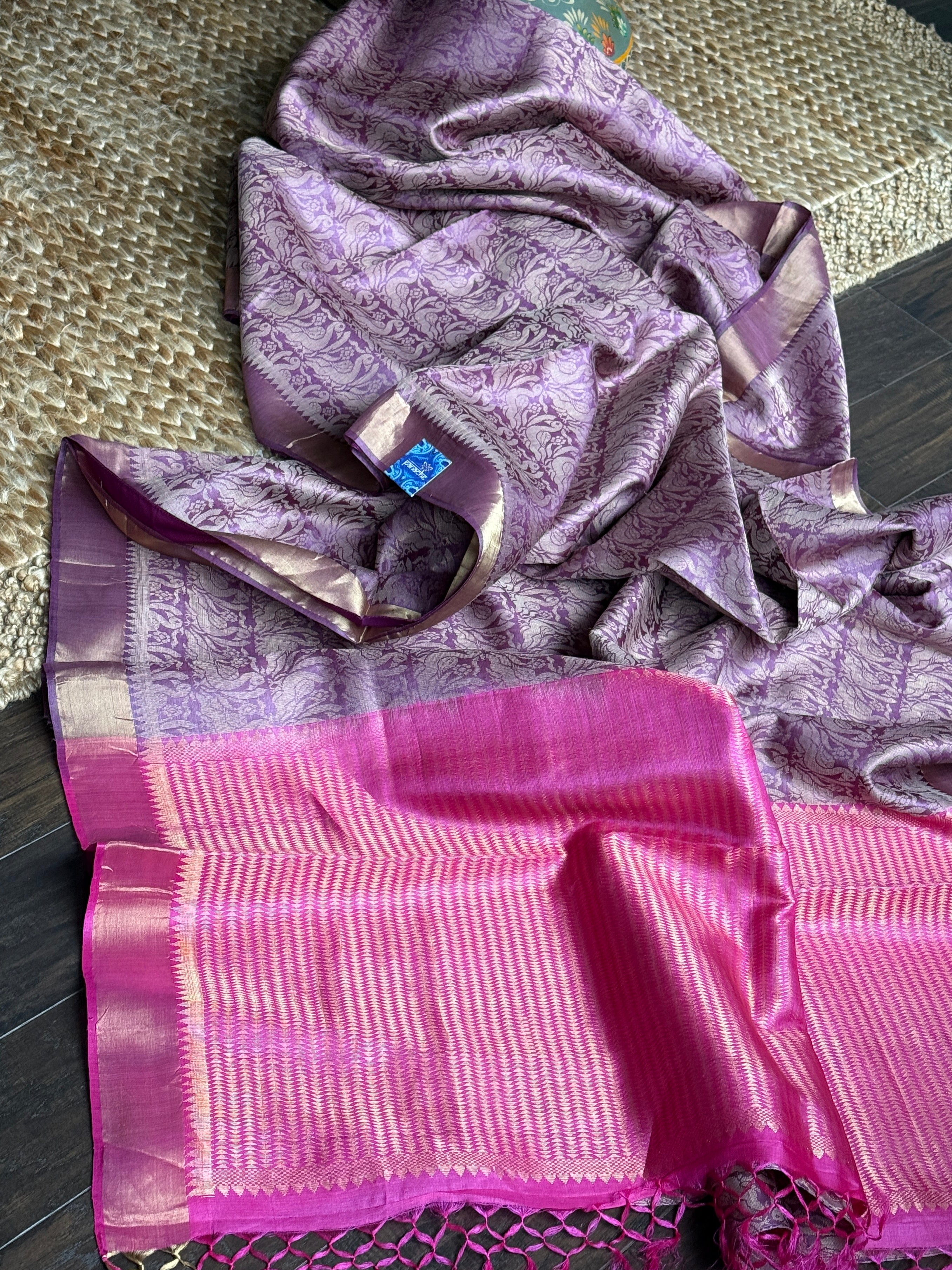 Tussar Silk - Purple Pink Resham Woven