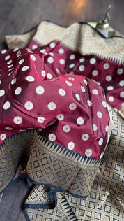 Pure Silk Katan Banarasi - Wine Maroon Black