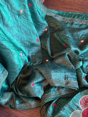 Designer Crushed Silk - Teal Gree Hand Lambani