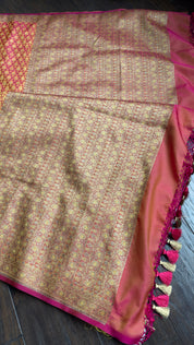 Soft Silk Banarasi - Pink yellow Dual Shaded Woven