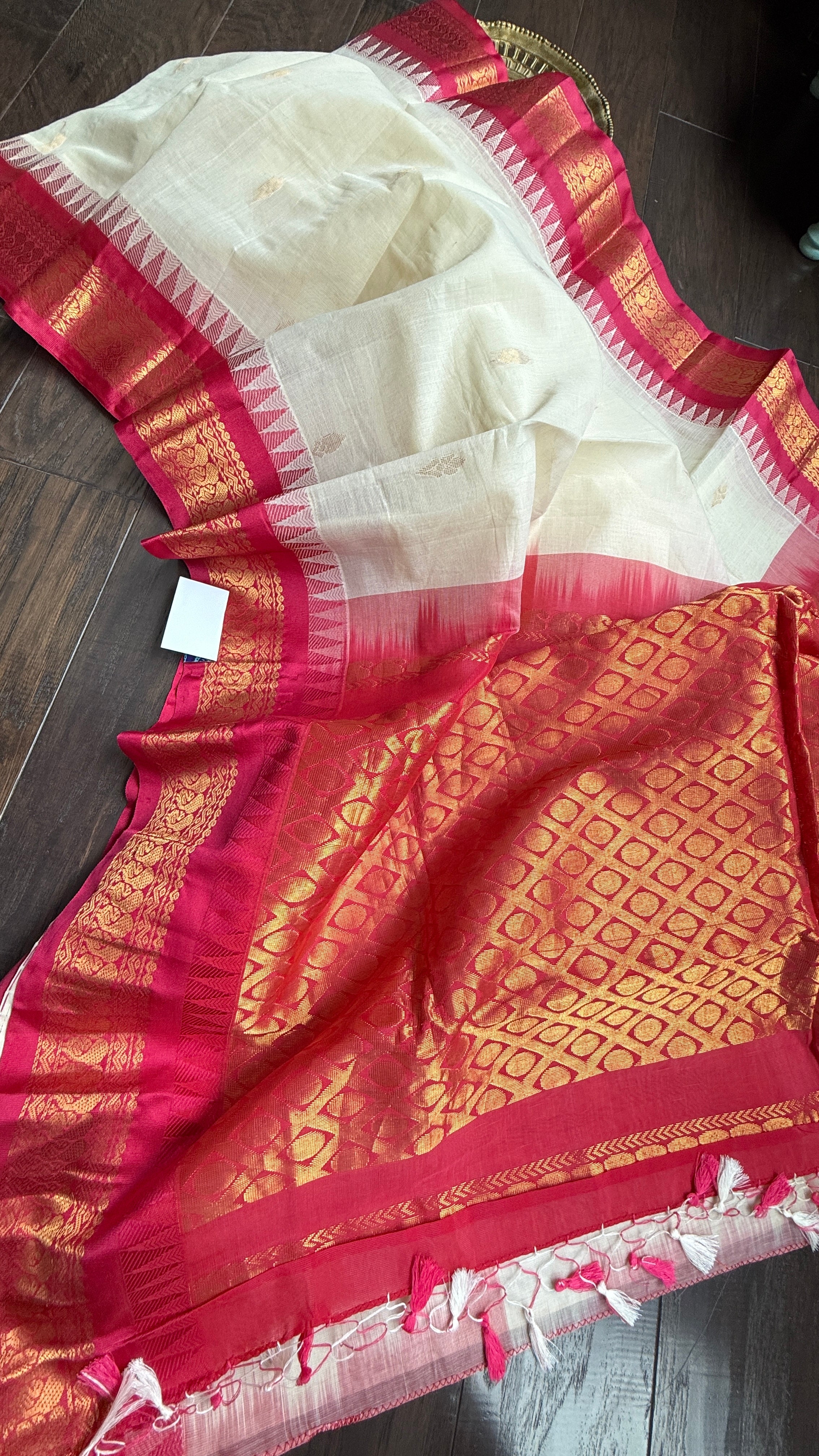 Cotton Gadwal - Beige Dark Magenta