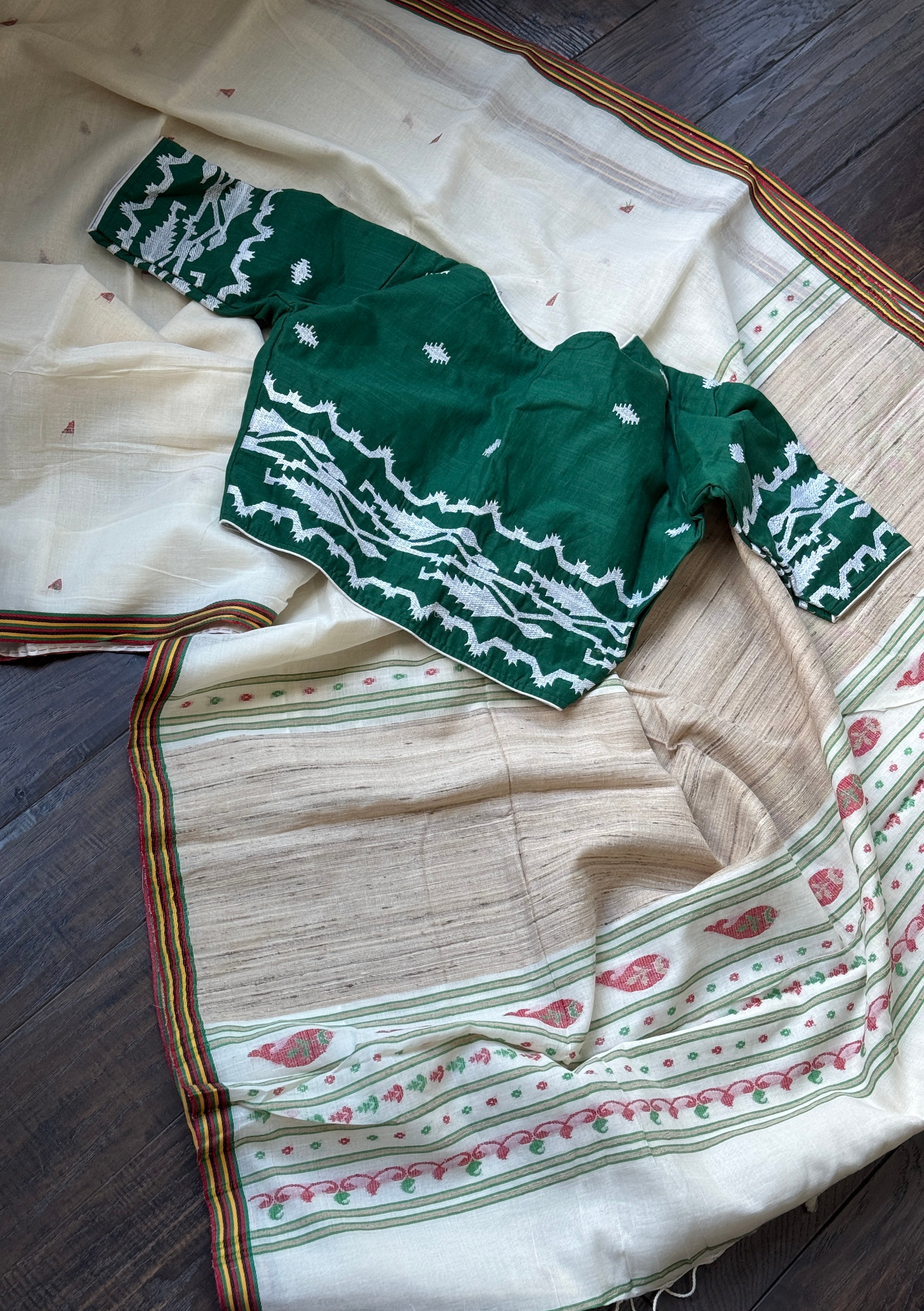 Designer Blouse - Green Jamdaani Woven