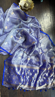 Tissue Organza Silk Banarasi - Blue Metallic Meenakari