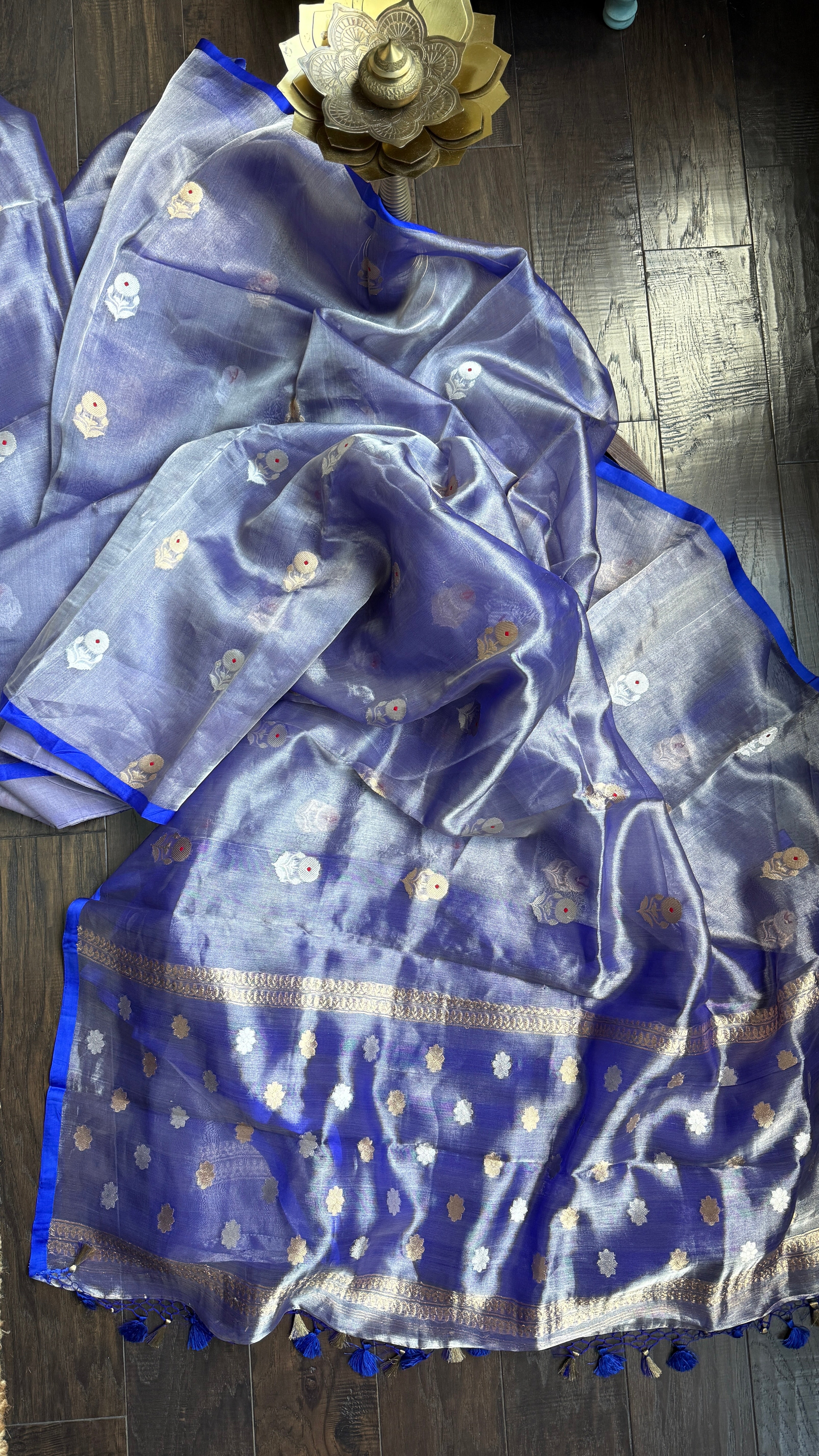 Tissue Organza Silk Banarasi - Blue Metallic Meenakari