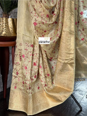 Embroidered Linen Silk Banarasi- Light Greenish Yellow