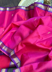 Pure Silk 1gm Zari Kanjivaram - Pink Purple self Stripe