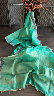 Chanderi Silk Cotton Tissue - Sea Green Woven