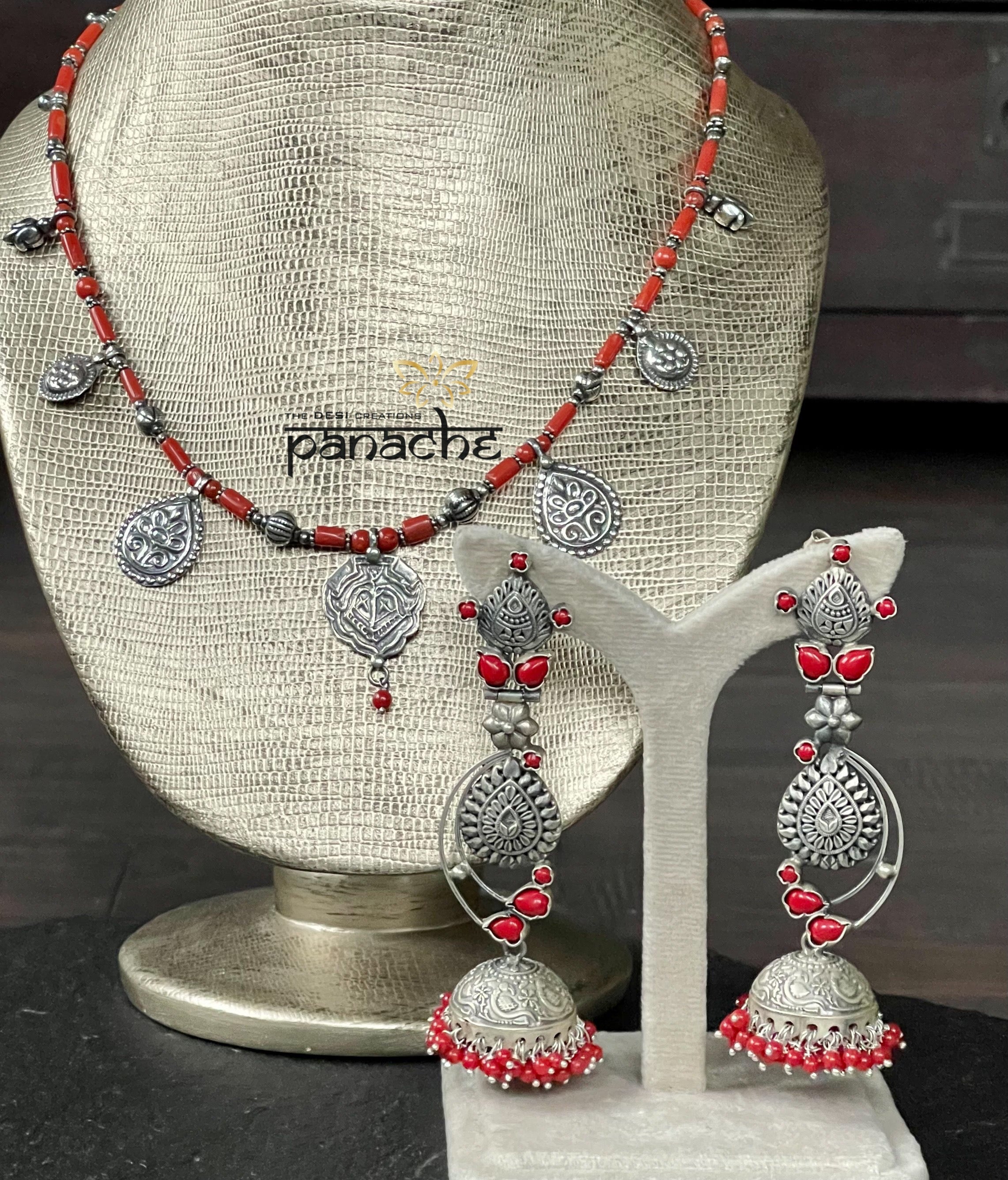 Earring 925 Silver- Silver Polish Coral