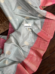 Pure Tissue Katan Silk Banarasi - Silver Grey Pink Woven