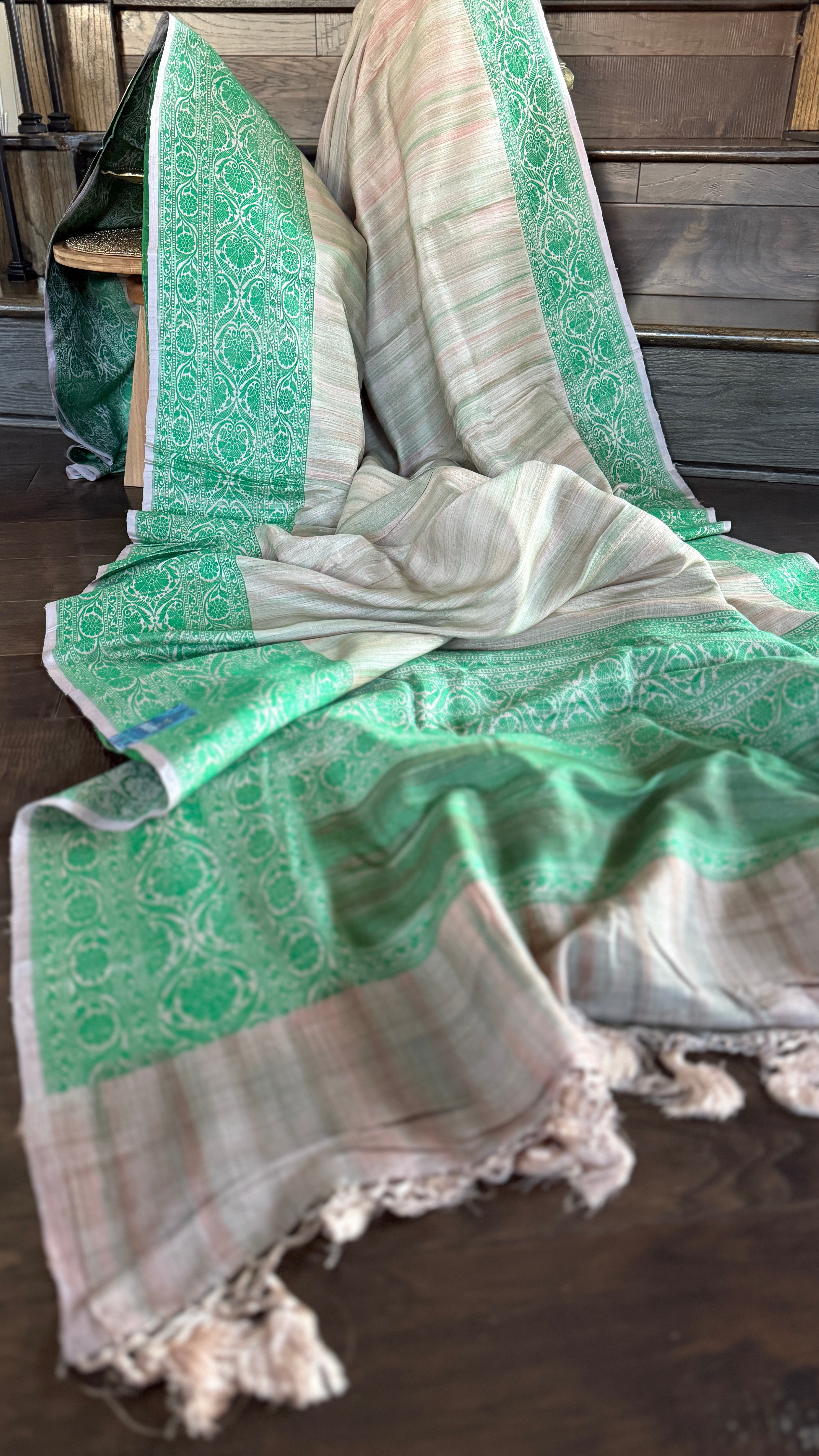 Tussar Silk Banarasi - Grey Green Resham Woven