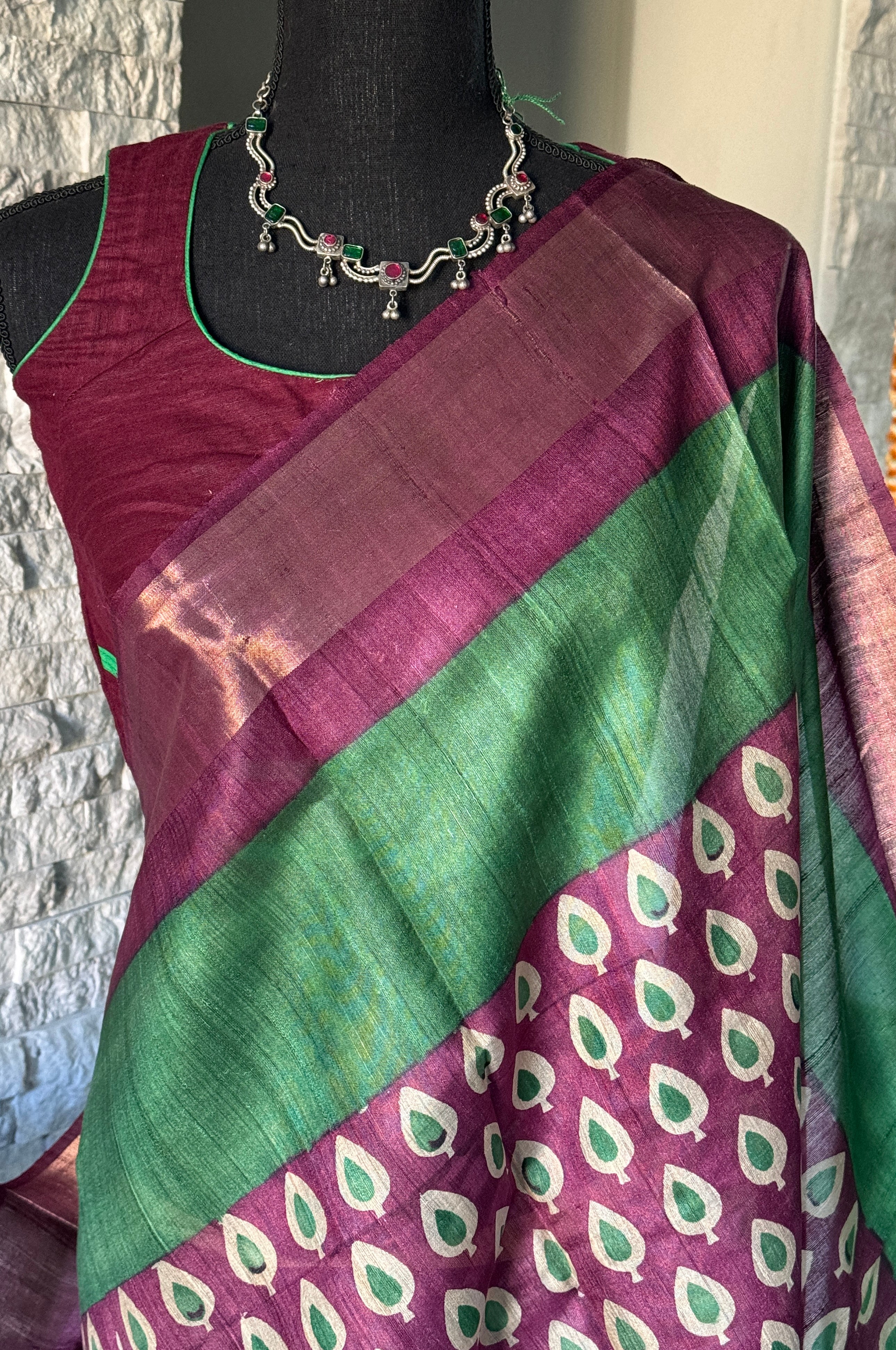 Pure Tussar Silk - Green Purple