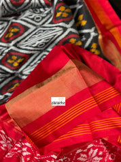 Pure Silk Ikat -  Black Red Yellow Pochampally