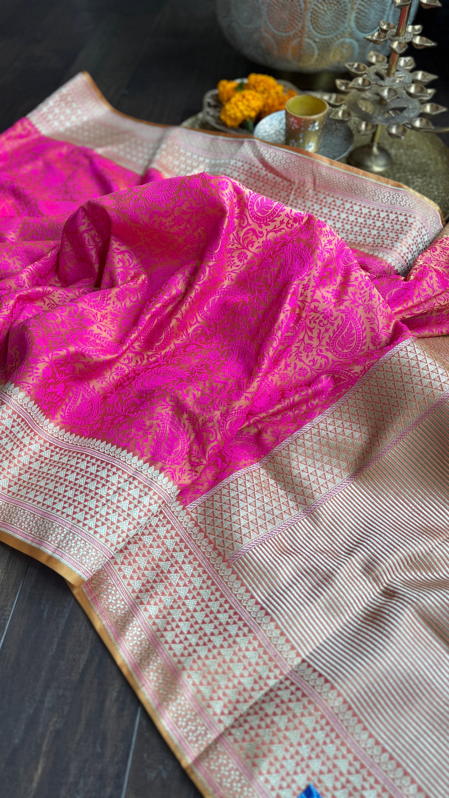 Soft Silk Banarasi - Pink Yellow Tanchoi