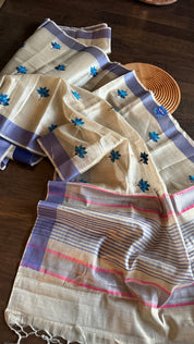 Designer Linen Tissue - Silver Grey Blue Embroidered