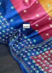 Pure Tussar Silk Sujni Kantha Stitch -  Blue Multi Color