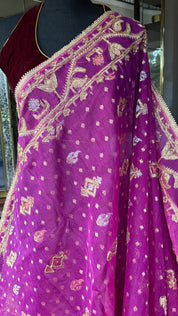 Designer Jamdaani Cutdana Embroidered - Magenta Pink