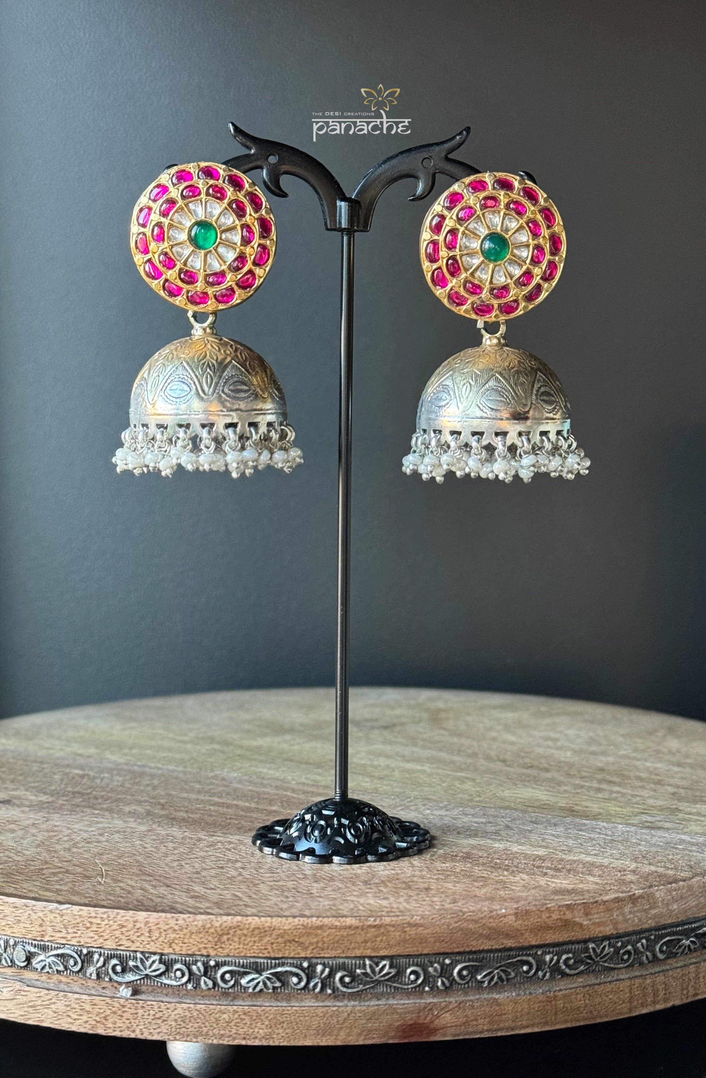 Artisan Earring 925 Silver - Green Onyx Coral