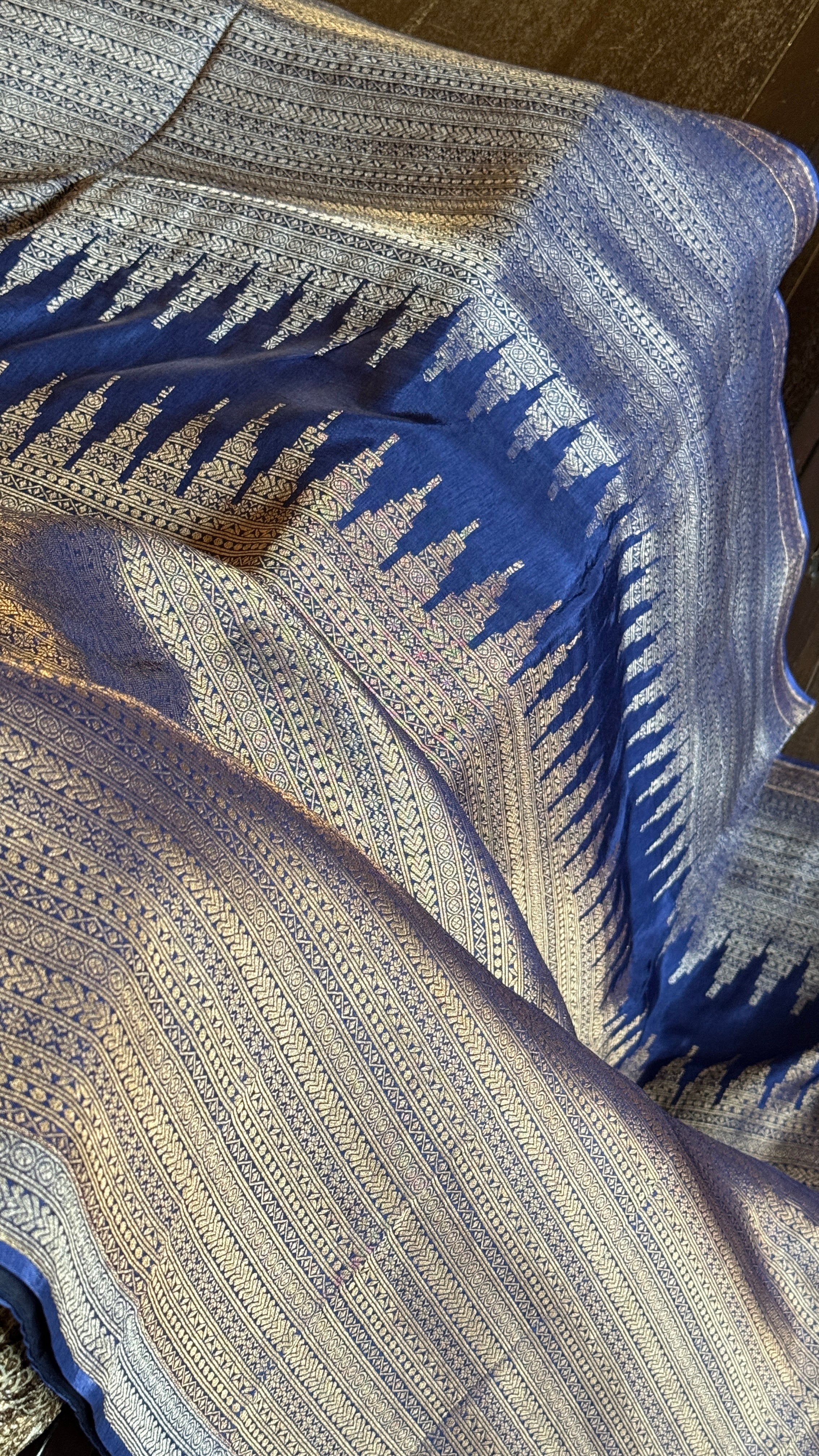 Designer Soft Silk Brocade Banarasi - Navy Blue Gold Zari