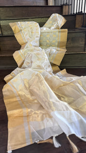 Pure Chanderi Pattu Silk - Off White Jaal woven