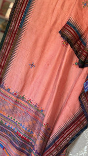 Pure Vidarbha Tussar Lambani - Peach Hand Embroidered