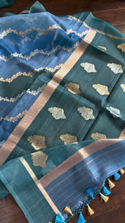 Kora Silk Rangkat Banarasi - Blue Shaded