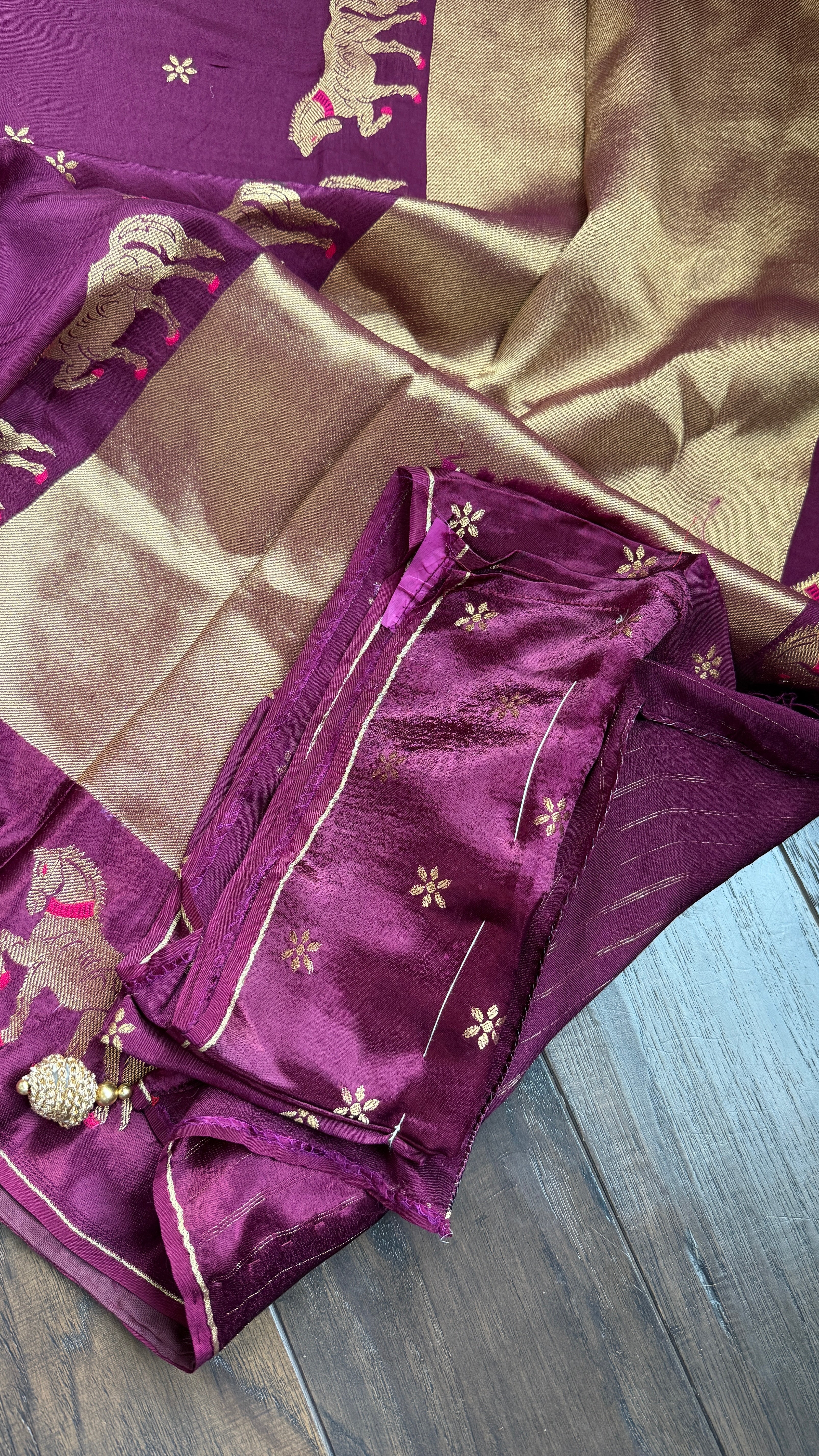 Designer Satin Silk - Purple Horse Woven