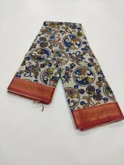 Chinori Silk Kalamkari  -  OffWhite Orange Meen
