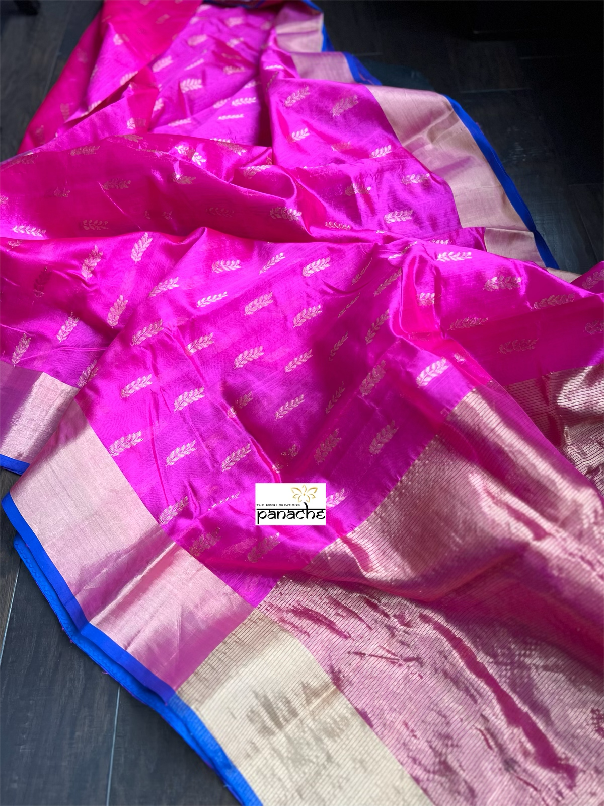 Pure Chanderi Pattu Silk - Shot Pink Blue
