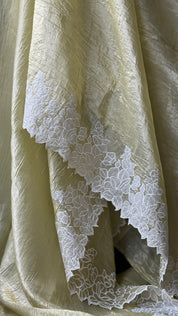Designer Crushed Tissue Silk - Light Pista Appliqué Embroidered