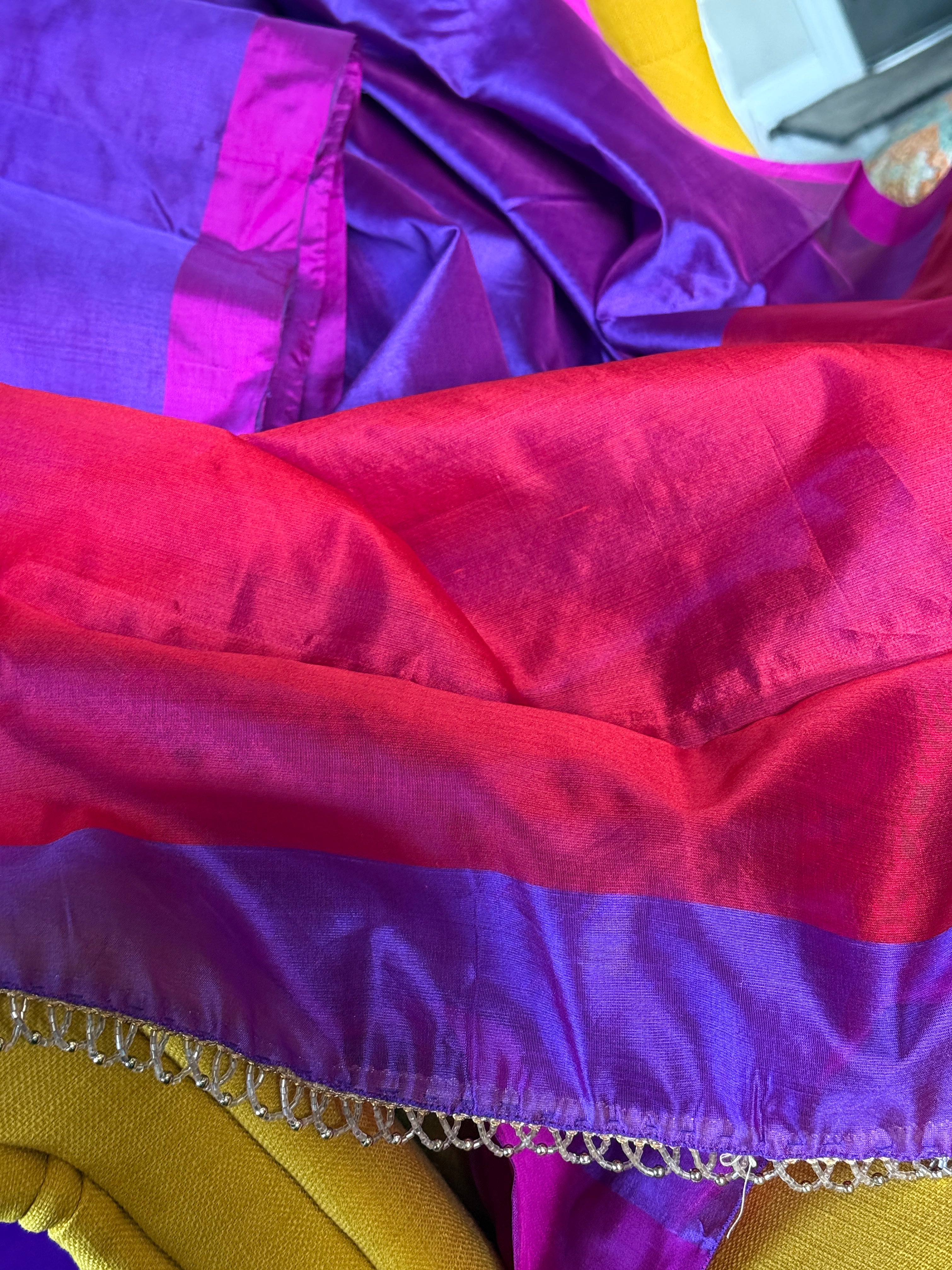 Pure Chanderi Pattu Silk - Purple Magenta Pink