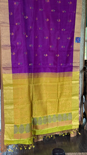 Pure Silk Kanjivaram - Purple Lime Green Yellow
