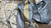 Tussar Silk - Steel Grey Resham Woven