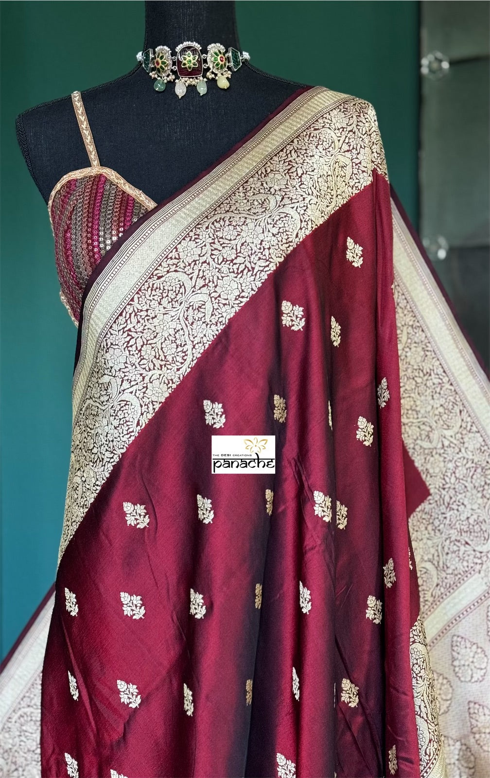 Pure Silk Katan Banarasi- Maroon Kadhua