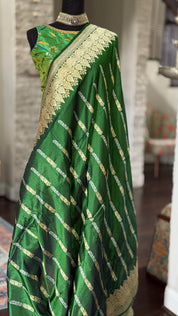 Pure Katan Silk Banarasi - Green Kadwa