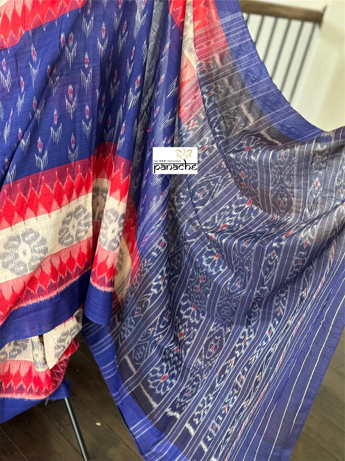 Pure Cotton Soft Ikat - Blue Beige Red