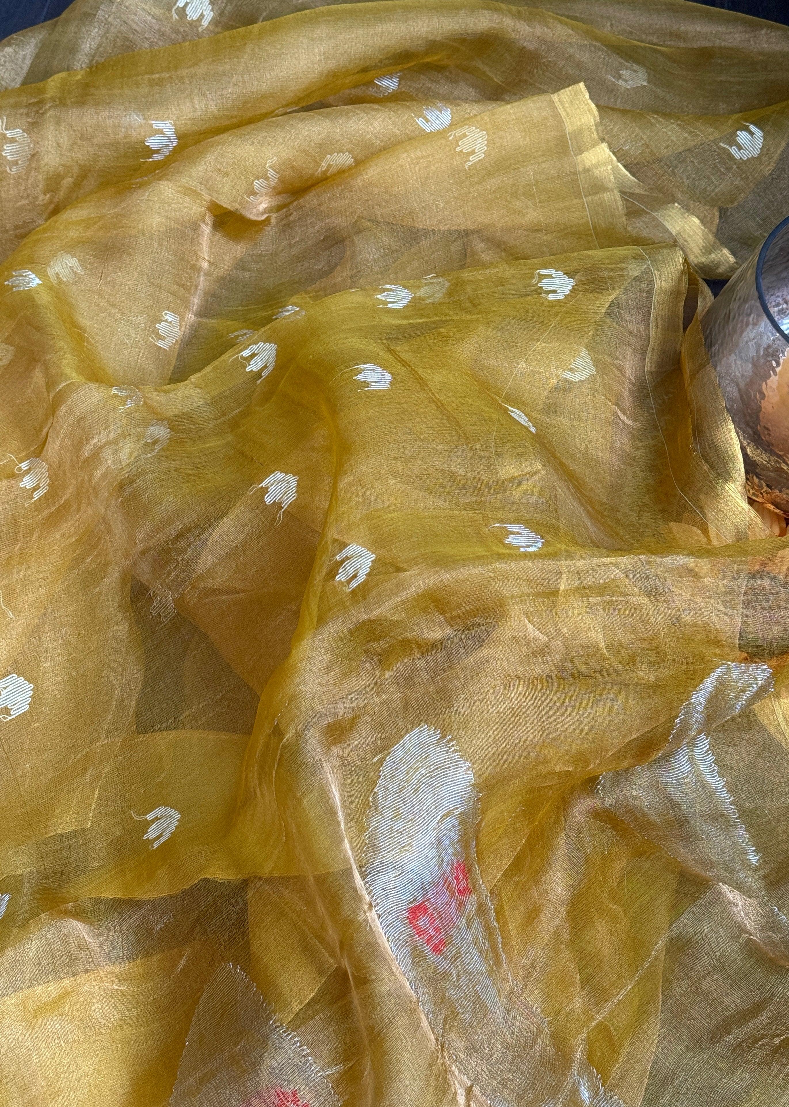 Metallic Tissue Muslin Silk Jamdaani - Yellow