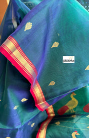 Chanderi Organza Silk - Peacock color Dual shaded