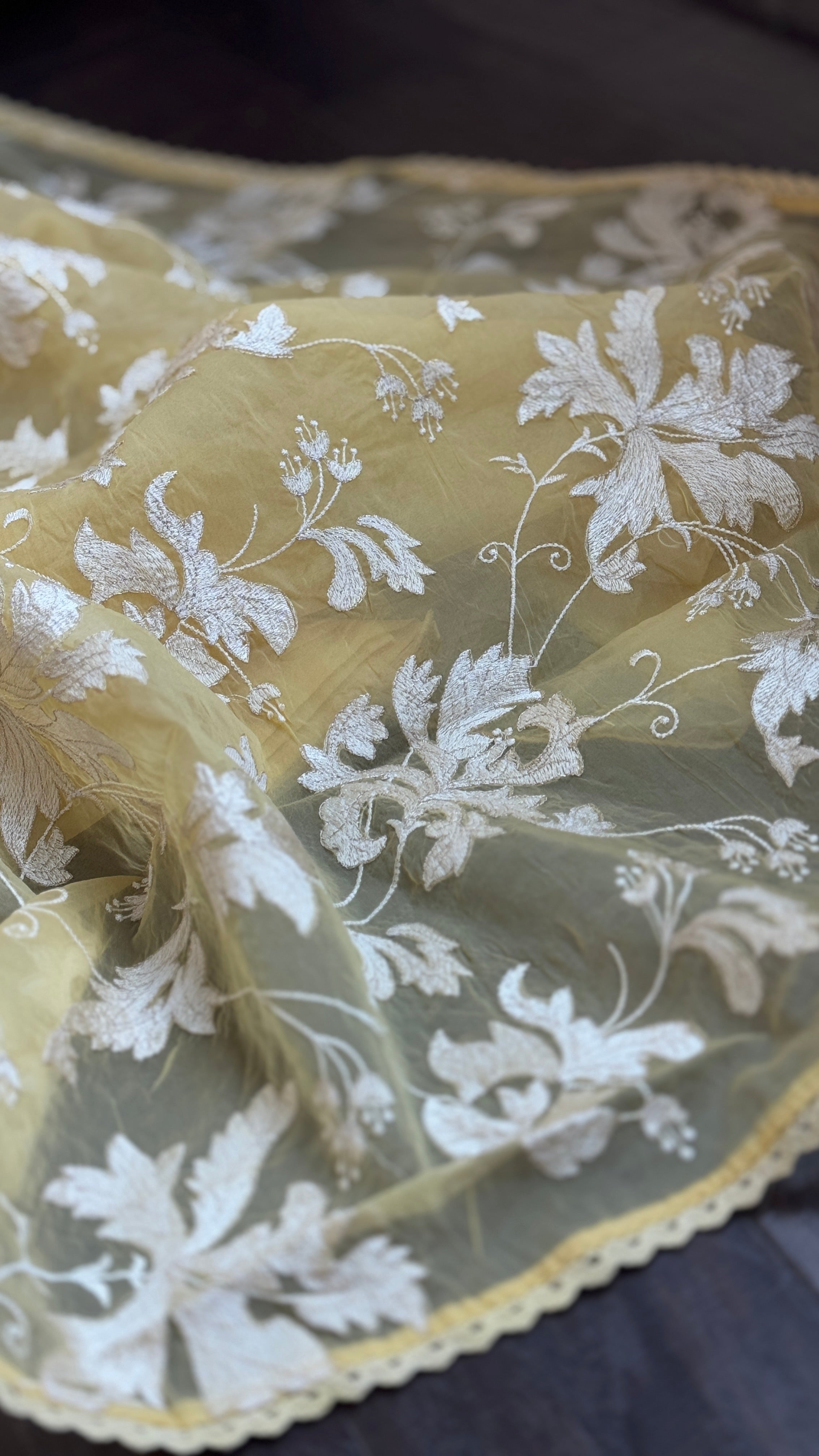 Designer Organza - Yellow Embroidered