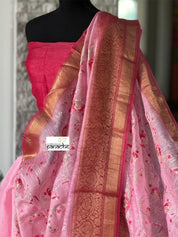 Embroidered Linen Silk - Bubblegum Pink